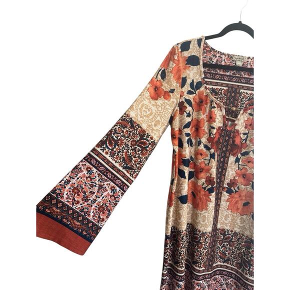 One World Live And Let Live Tunic Dress Large Multi Patterned Beads VNeck #5461 - Picture 3 of 14